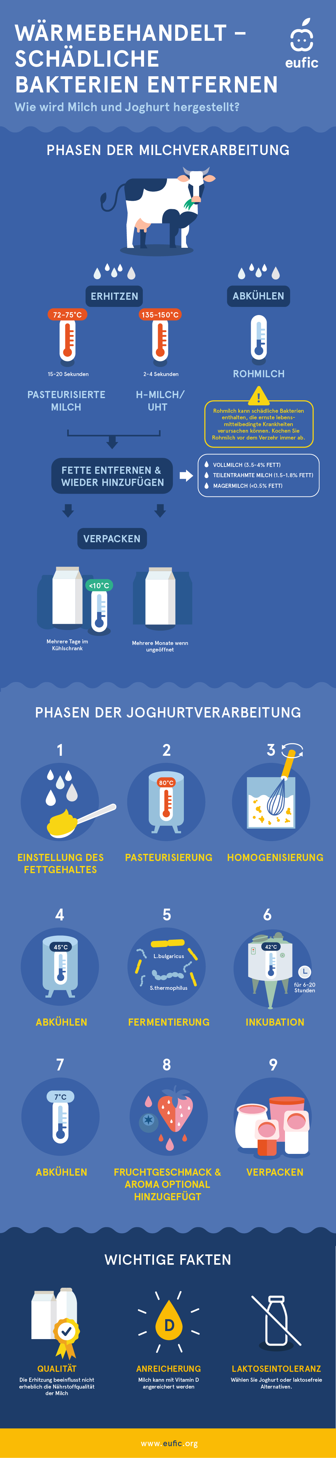 Die Verarbeitungsphasen von Milch und Joghurt zu erwerben