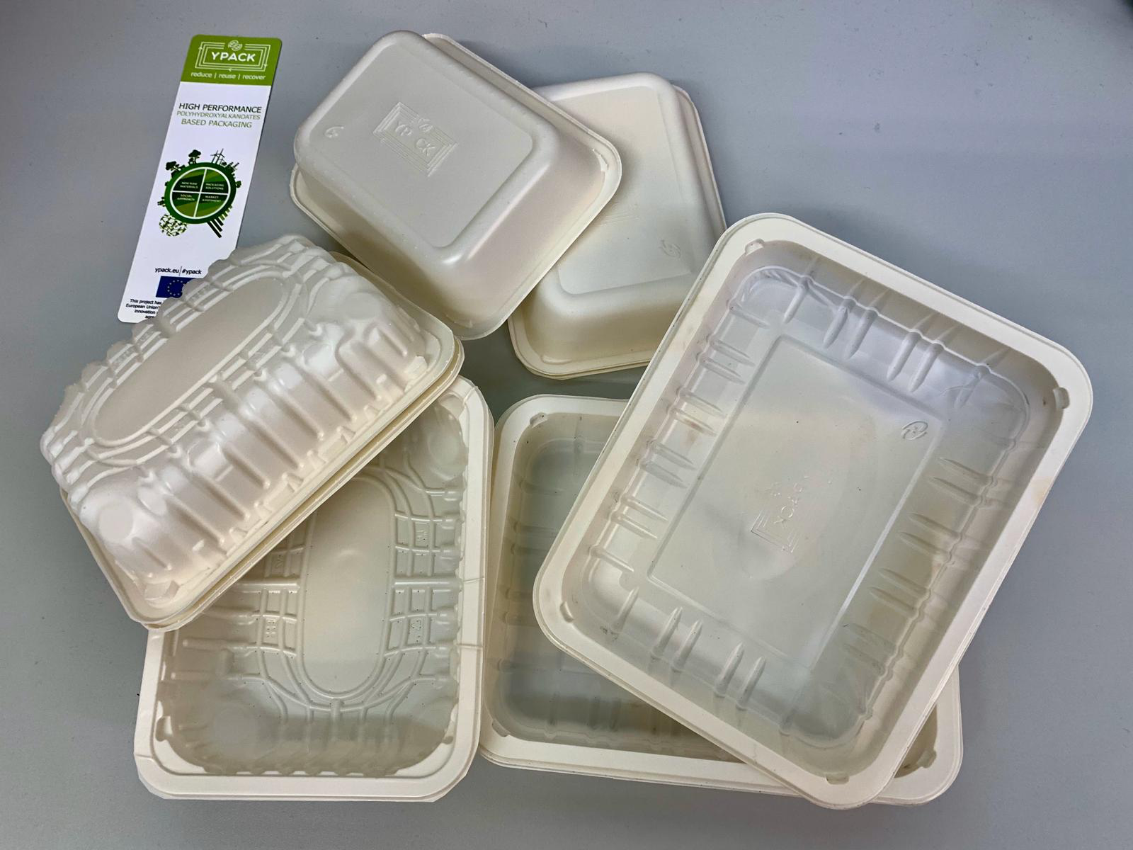 The compostable plastic trays produced for the Horizon 2020 YPACK project