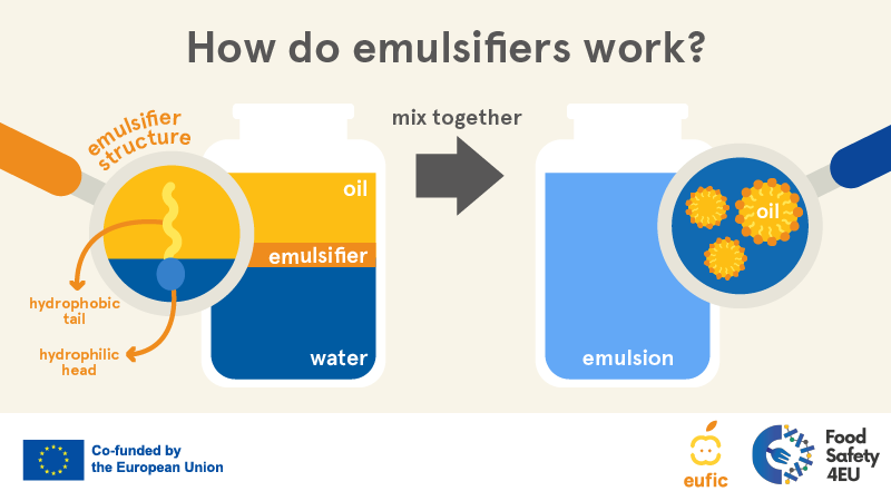 What are emulsifiers and what are common examples used in food?
